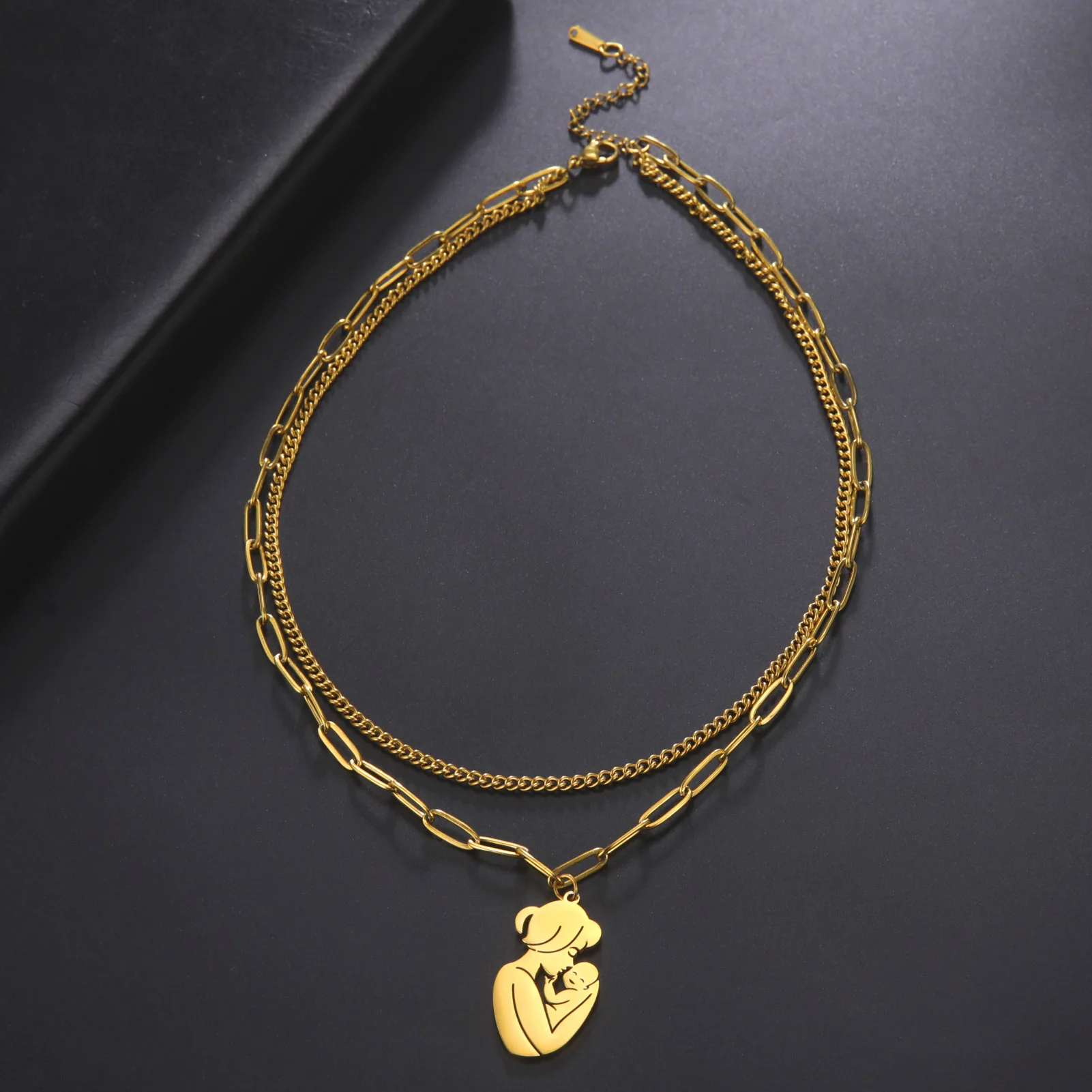 Love Jewelry Mom Baby Child 18K Gold Plated Stainless Steel Chain Gift Mother Day Necklace For Family