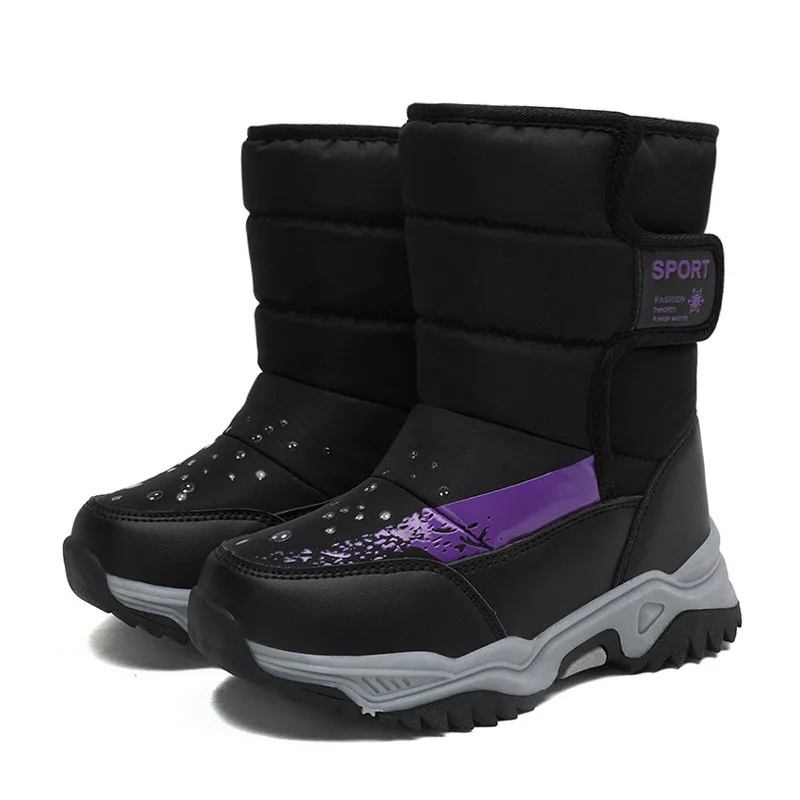 2022 New  Students Middle  Winter Mid-calf  Velcro Fleece-lined Kid Cotton Boots