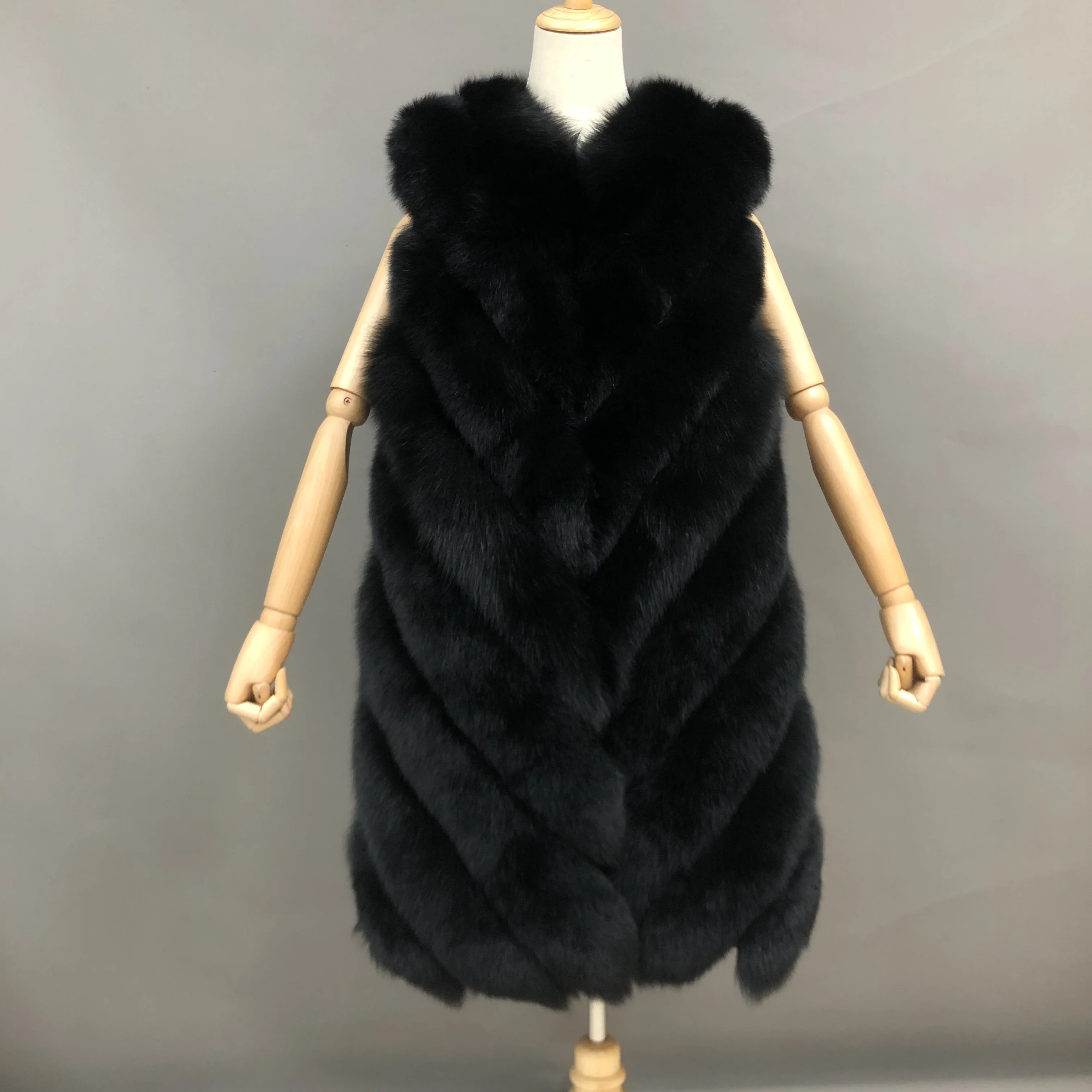 New Arrival Elegant Real Long Fox Fur Gilet 90cm Women Fashion waistcoat Winter Ladies Genuine Fur Vest Large Size