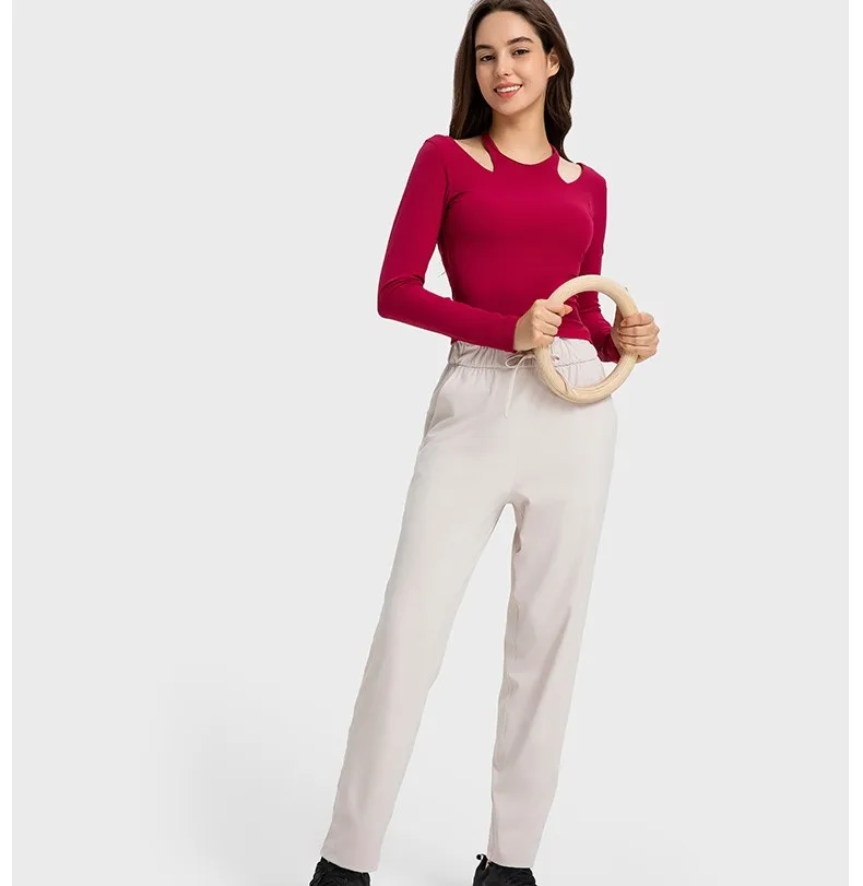 Quick drying straight leg cropped pants casual loose yoga exercise pants for women with high elasticity and skin friendly nudity