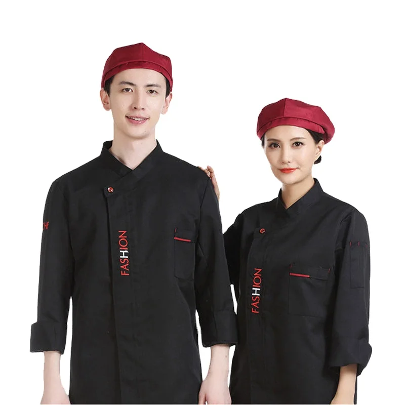 Latest Design Wholesale OEM Restaurant Hotel Staff Clothes Black Chef Coat Cooking Uniform