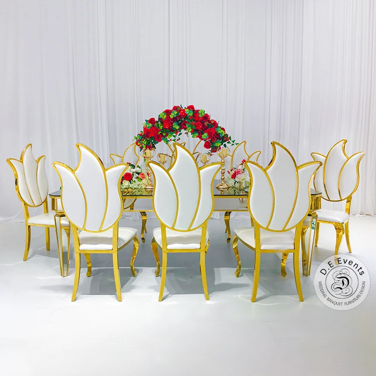 Wedding design stainless steel metal frame event banquet dining chair silver and white wedding chair