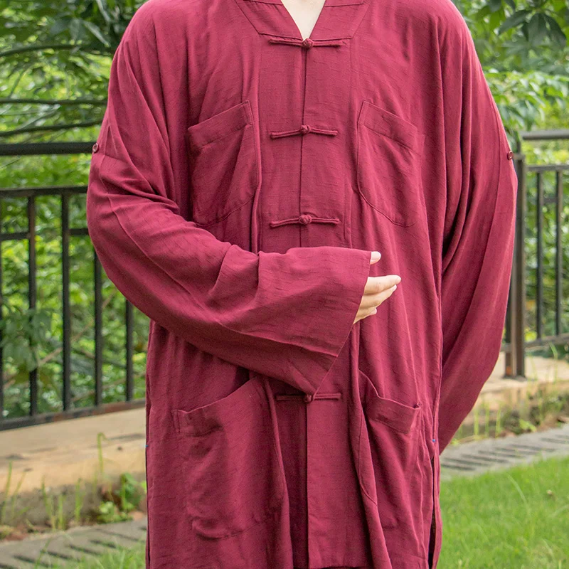 Короткое платье из ледяного шелка и льна с воротником-стойкой, тонкая одежда для монахов, китайская мужская одежда для монахов