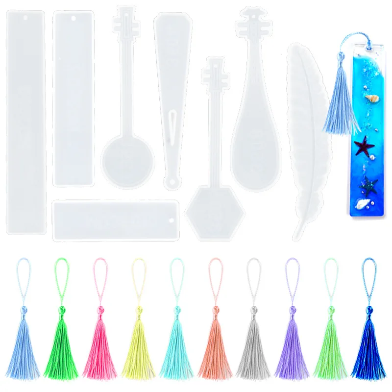 8pcs/Pack DIY Bookmarks Silicon Mold For Resin Jewelry Craft Tools Keychain Ruler Resin Molds Kit Epoxy SIlicone Mould