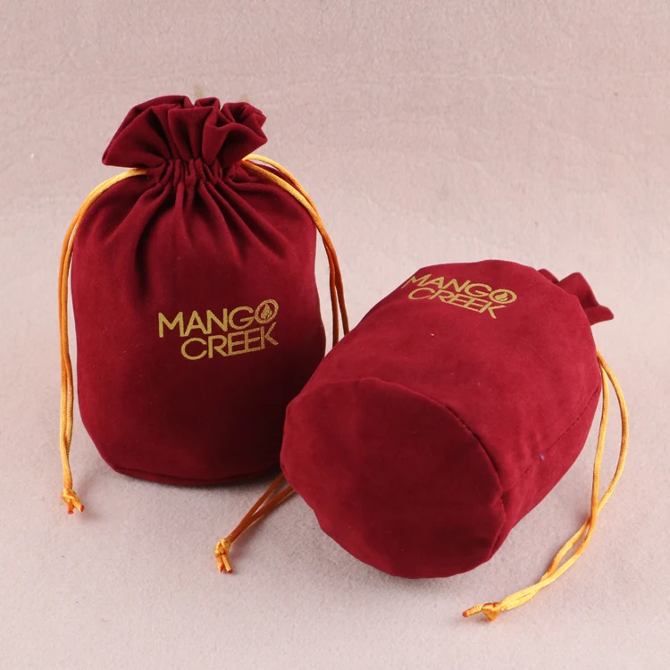 Custom made luxury drawstring red velvet drawstring bags with logo jewelry bag packaging suede wine bottle pouch Halloween gift