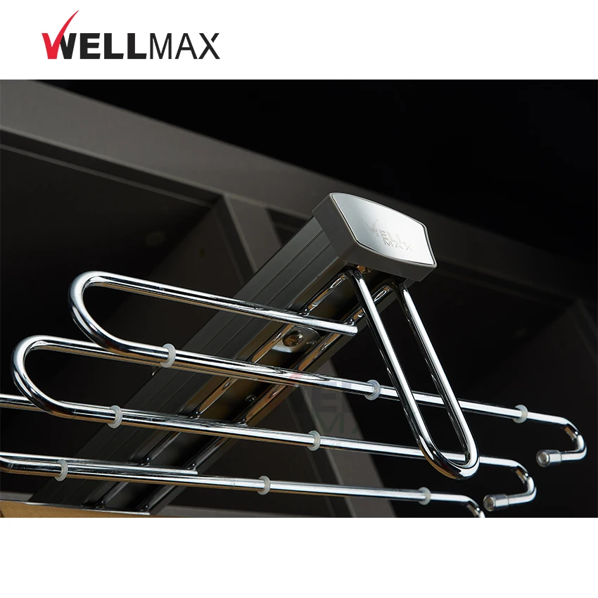 WELLMAX Wardrobe Closet Hardware Storage Top Mounted S-Shaped Pants Trousers Rack Hanger