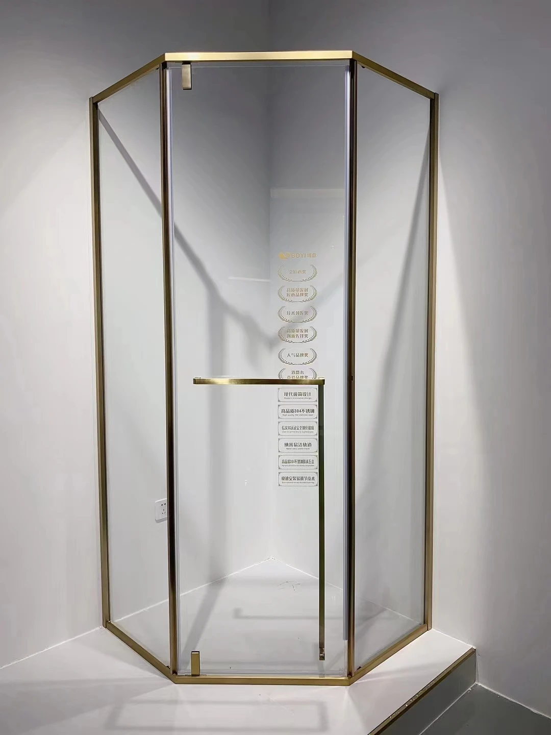 Gold all wrapped frame bearing hinge sliding door glass shower room customized