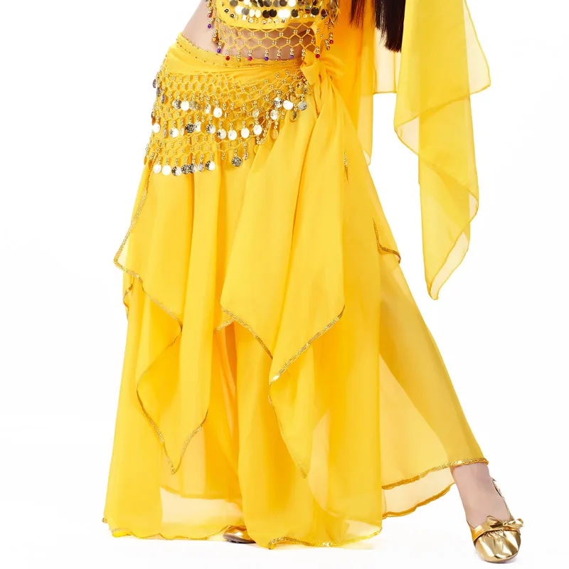 Long Skirt Dress Belly Dance Stage Performance Bottom Yarn Bollywood Indian Accessories Sexy for Women Adults Chiffon 1set