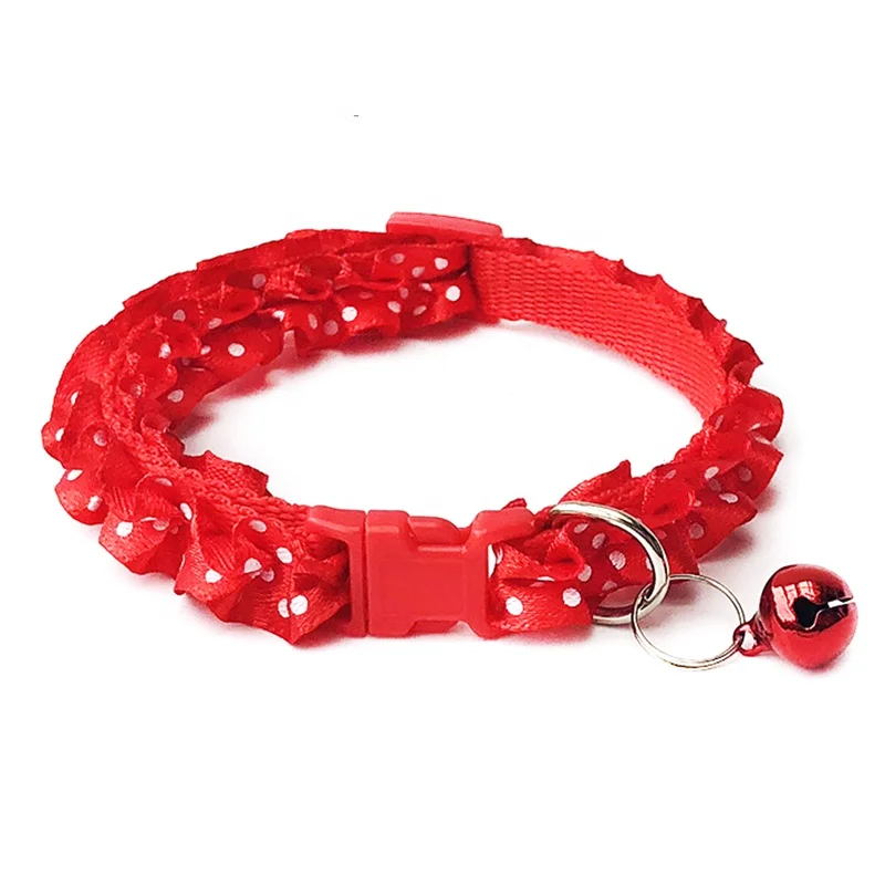High Quality Lace Cute Dots Airtag Ring Braided Small Dog Collar Cat Neck Collars with Bell