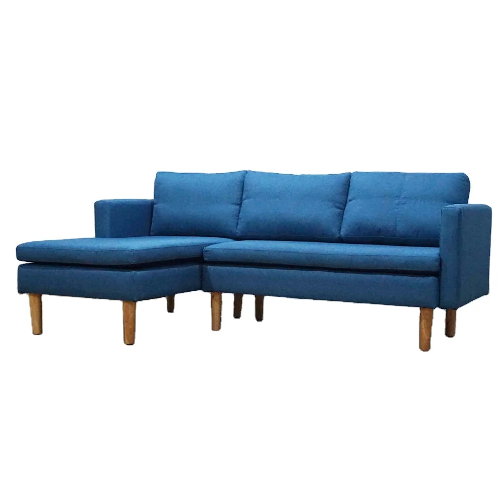 Fashion design wooden frame Double Cushions corner sofa with wooden legs Small Size Fashion L Shape Sofa