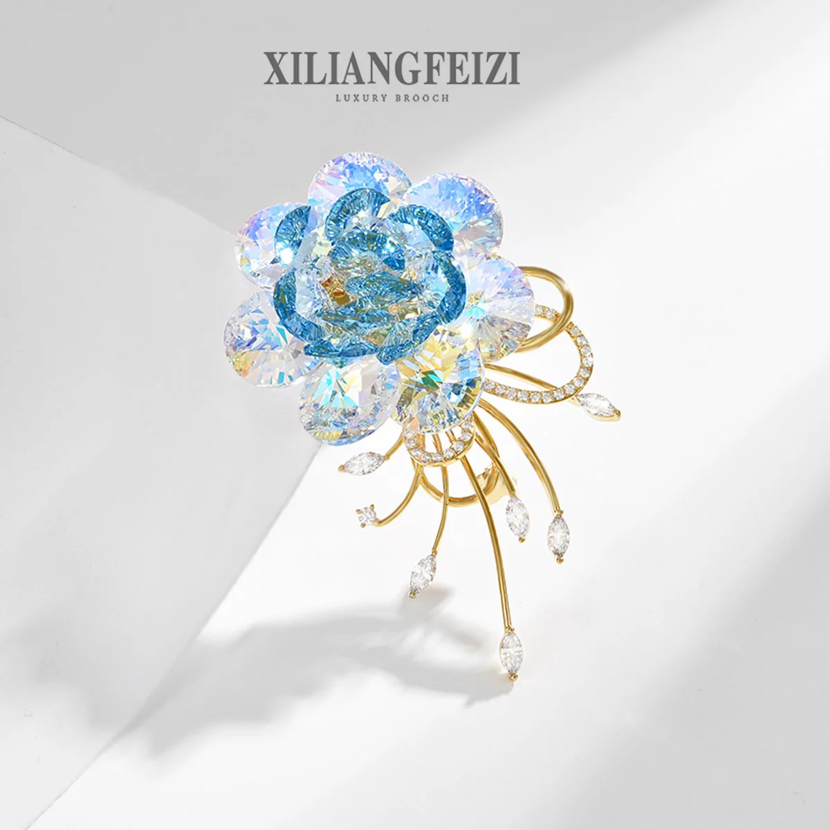 XILIANGFEIZI Light luxury super fairy Multi-color diamond Rose Brooch fashion three-dimensional flower corsage pin accessories