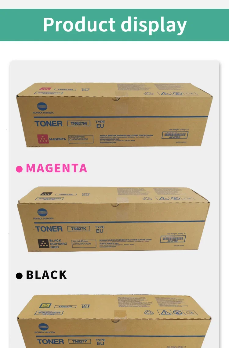 Konica Minolta Original TN627 Toner Cartridges for Bizhub C1060 C1070 C12000 C14000 4070 4080 Printers