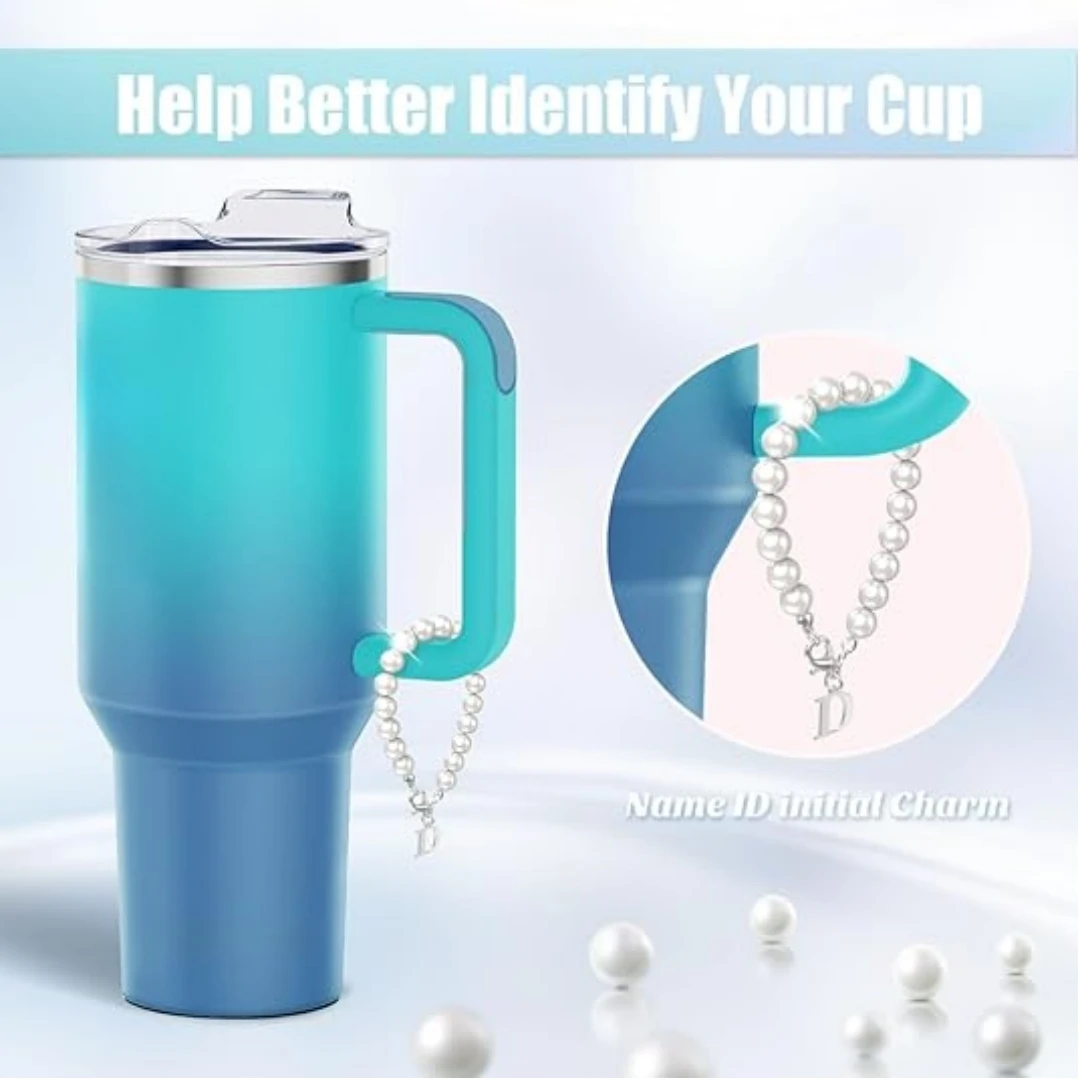 Stainless Steel Letter Charm Accessories for Stanley Cup with Pearl Chain Name ID Personalized Handle Charm for Stanley Tumbler