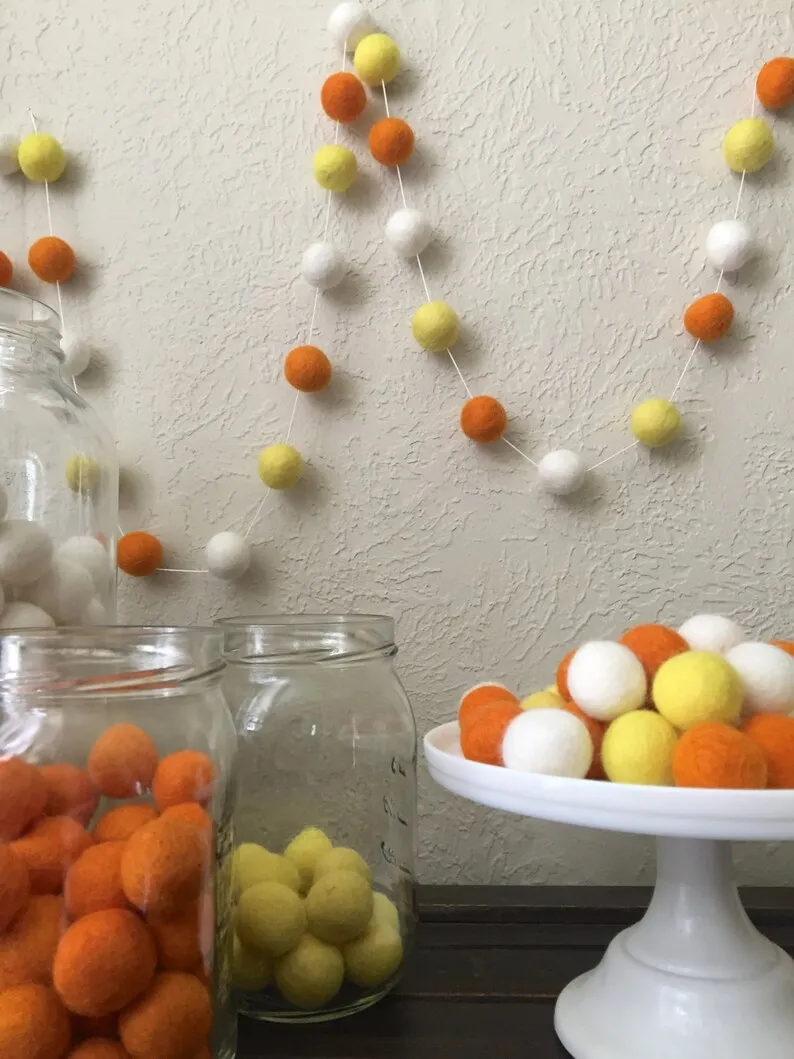 Felt Ball Garland Pom Pom Garland Halloween Party Classroom Party Orange Yellow Felt Balls