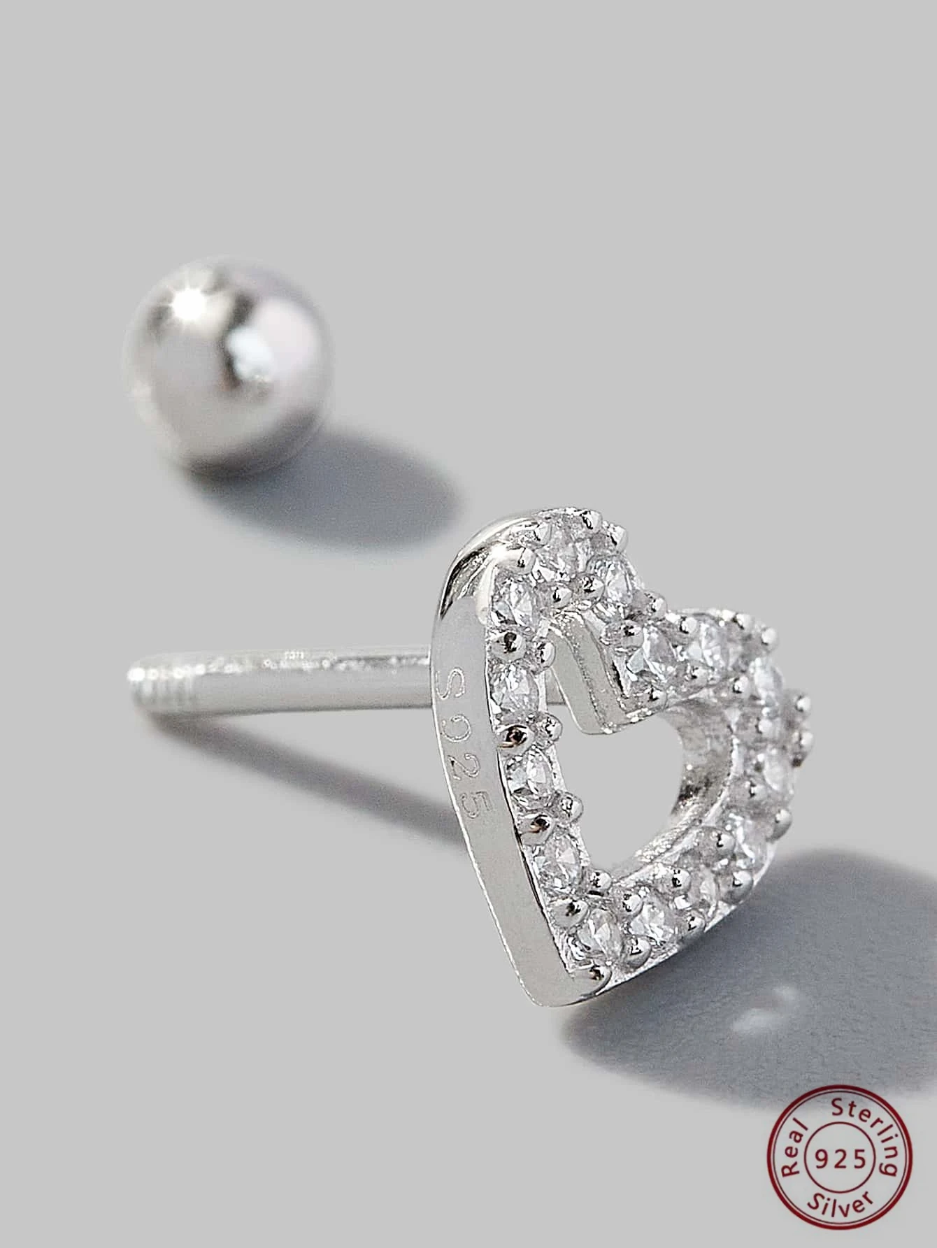 New Iced Out Bling 925 Sterling Silver Hollow Heart Stud Earrings CZ Micro Paved Screw Back Earrings For Women