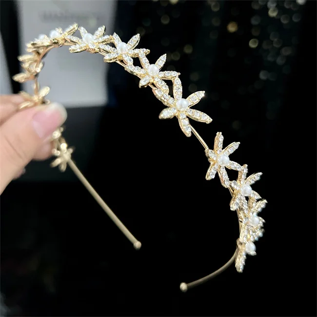 Wholesale Beauty pageant Pearl Tiara Gold rhinestone Crown Wedding Tiara Bride Crown Girl