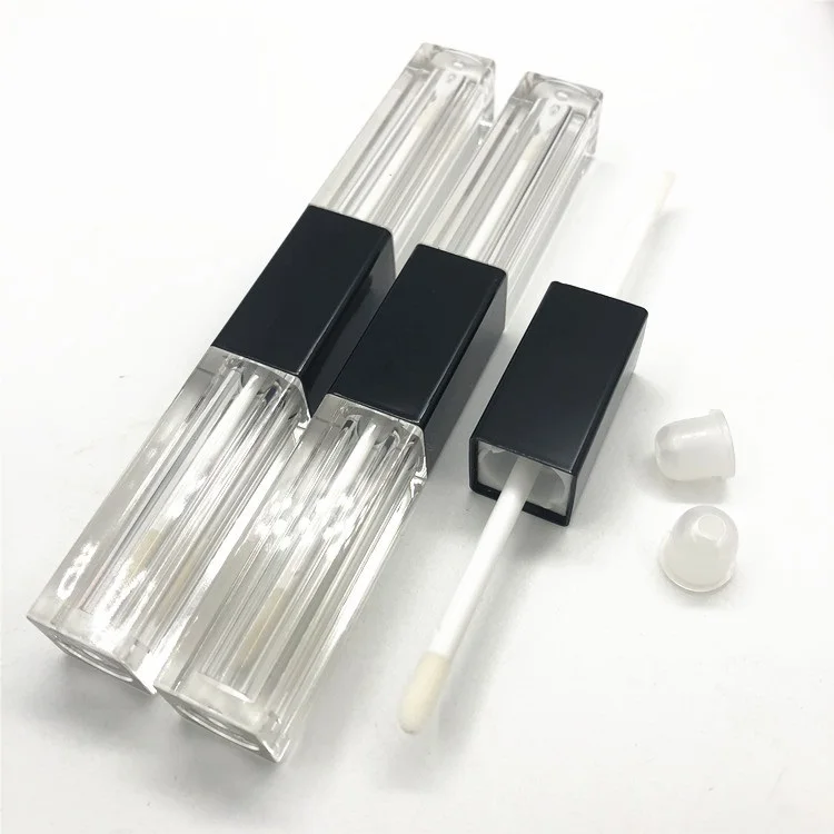 In stock 6ml double head lip gloss acrylic tube square transparent plastic empty cosmetic tube