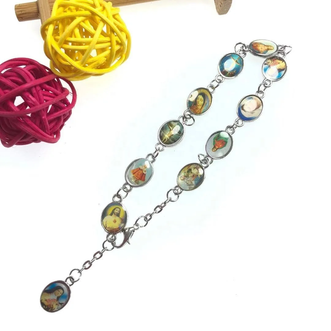 exquisite zinc alloy beads religious icon oval bead rosary bracelet catholic saint bangle