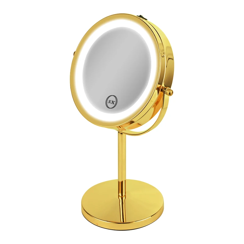 GREENFROM hot seller double side 10X magnification stand table top led makeup mirror makeup table with mirror