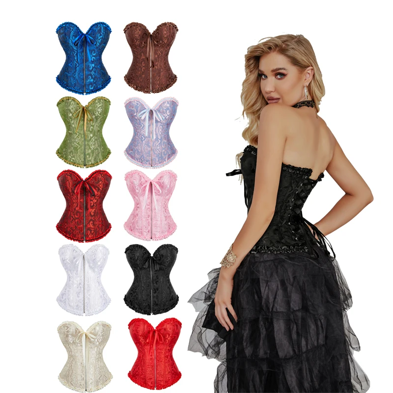 Dual Black And Red Corset Lace Up Floral Bustier Shaper Plastic Boned Women Outwear Cosplay Halloween Decoration Shapewar