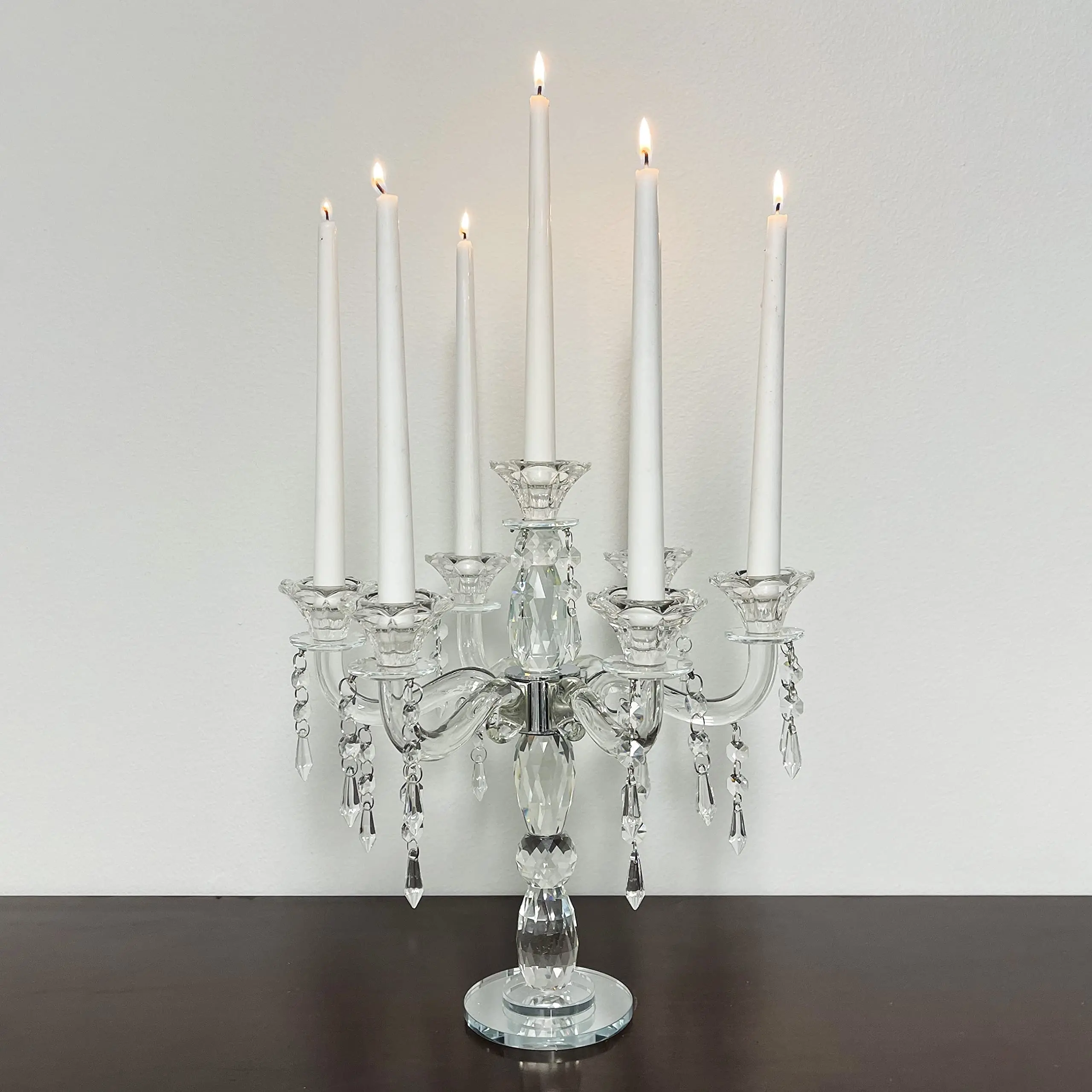 2024 New Design 7Arm Easy To Install Shining Glass Hanging Tapered Glass Candle Holder