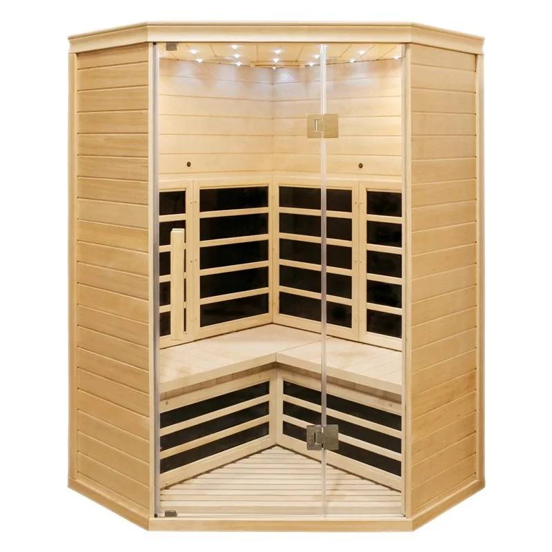 2 People Hemlock Corner Sauna Box Infrared Carbon Heater Wooden Sauna