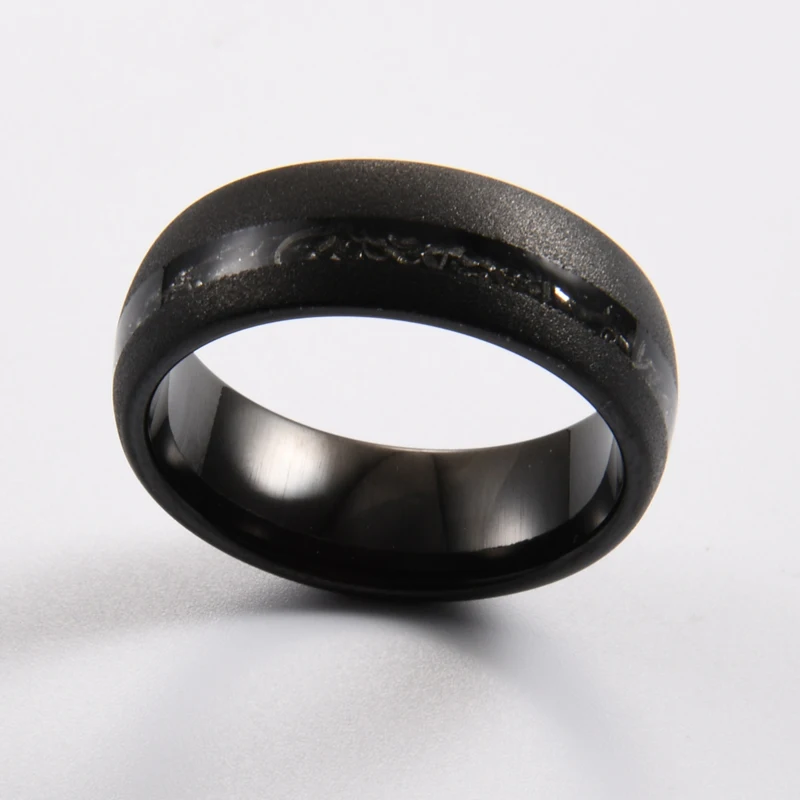 8mm Black Sandblasted Tungsten Rings for Men Wedding Bands Metal Filing Inlay  Dome Style Comfort Fit