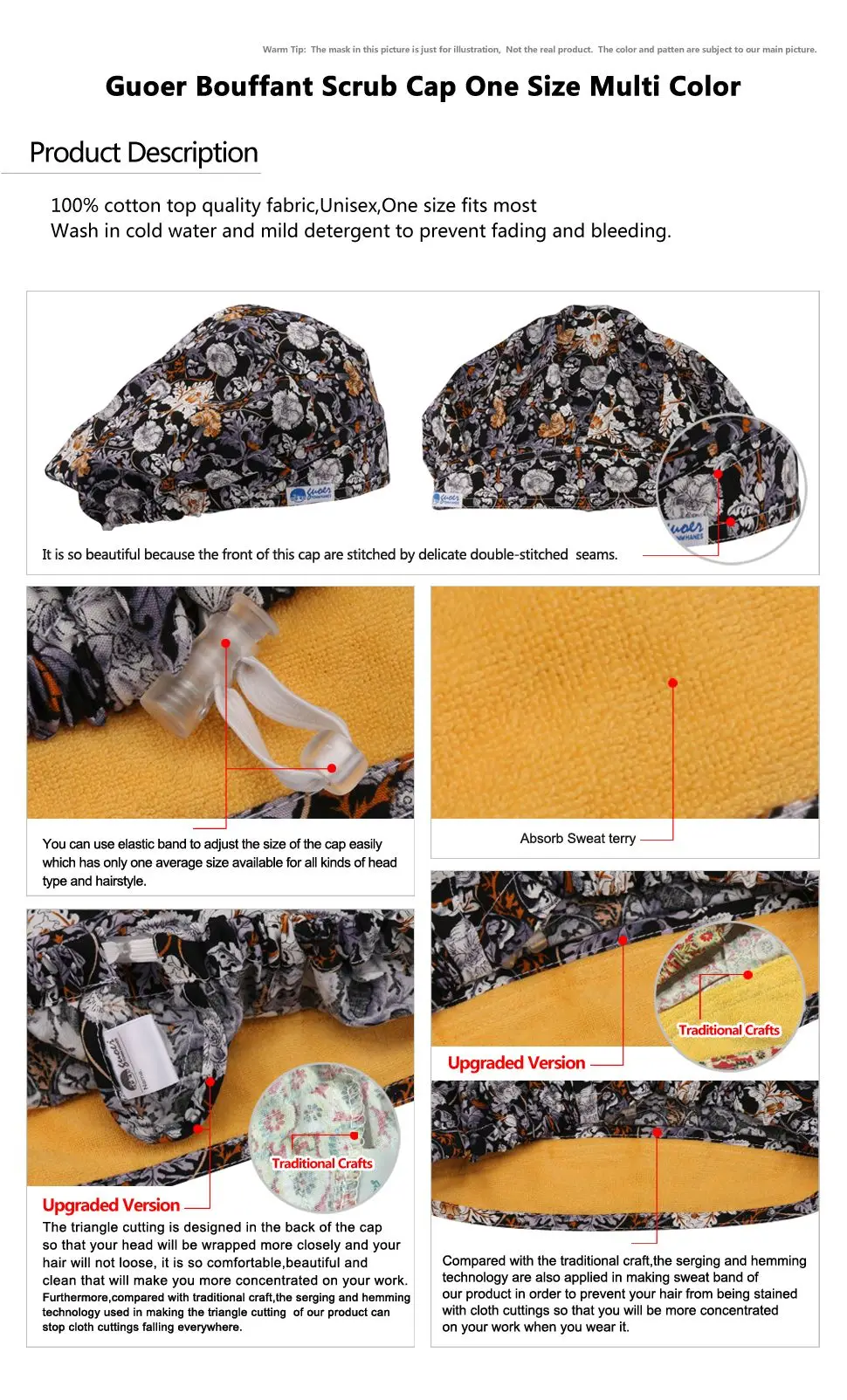 Hot sale modern classic fashionable dentist scrub caps surgical scrub cap pattern