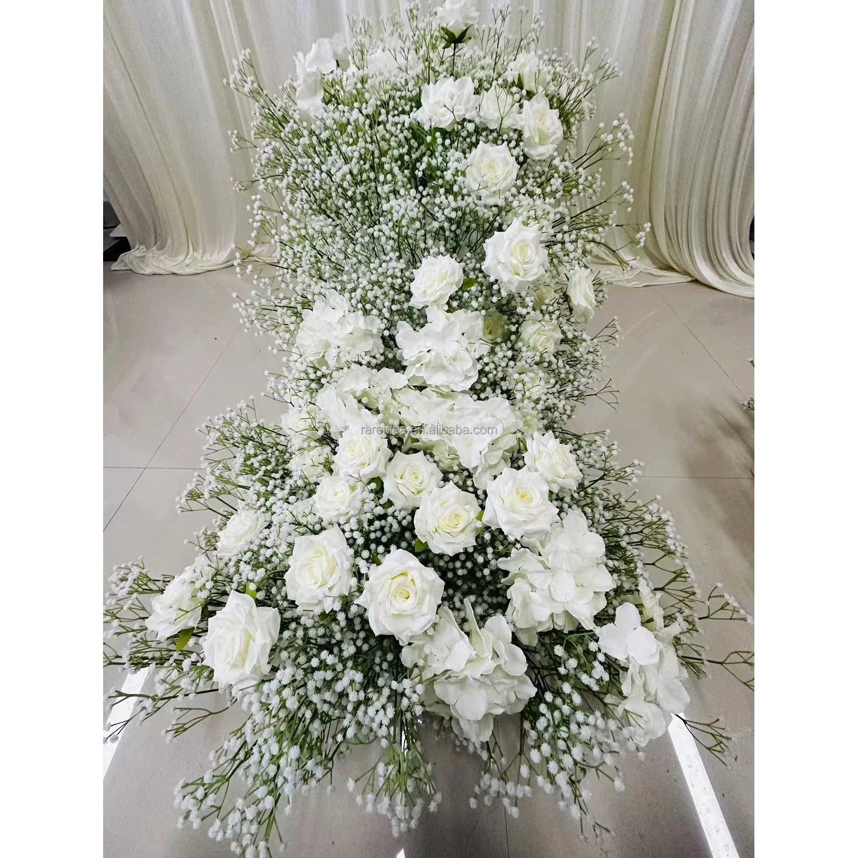 Wedding Flower Runner Decoration Babysbreath Flower Runner  White Rose Floral Panel Wedding Centerpiece