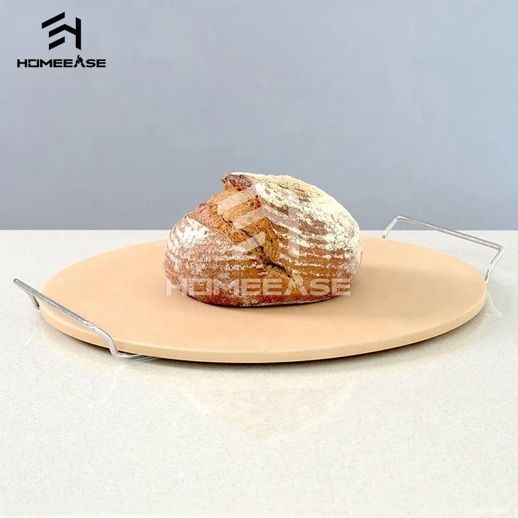 
Hot sale round kitchen bbq heat-resistant non-stick handle stone pizza plate for oven 