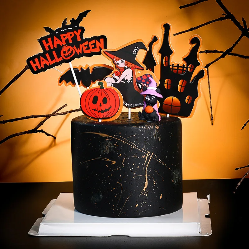 Cartoon Halloween Theme Cake Topper Tree House Haunted House Pumpkin Cupcake Decor Halloween Baking Party Favors