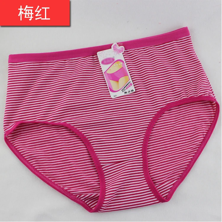 plus size striped lady polyester cotton mix fabric slip underwear for fat women
