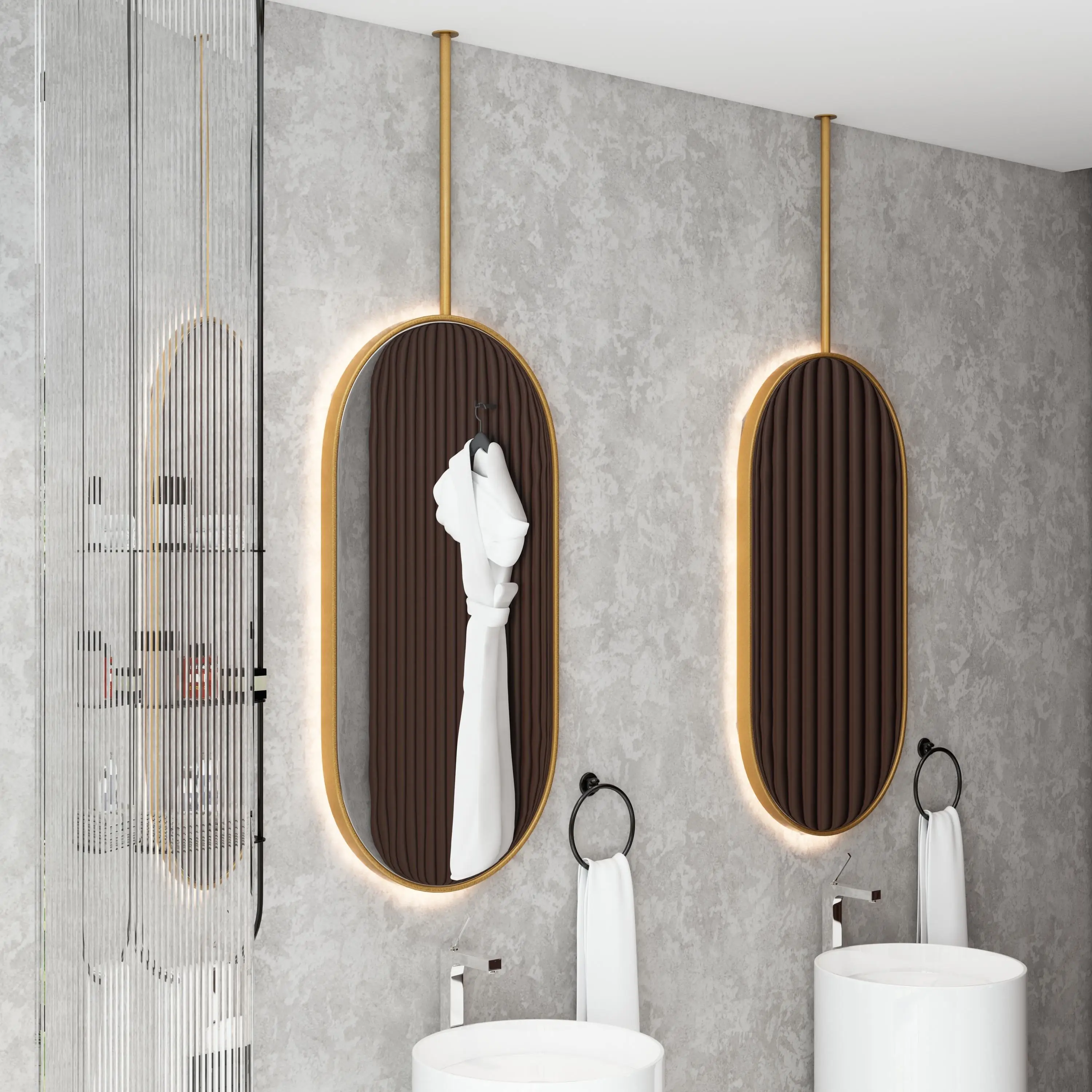 New type Suspender hanging ceiling mirror illuminated led oval bathroom smart mirror hotel guest house mirror
