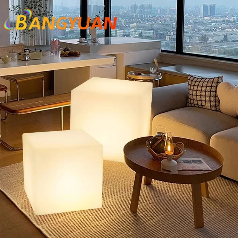 Customizable luminous square stool multi-functional bar furniture party wedding event outdoor bar stool luminous square