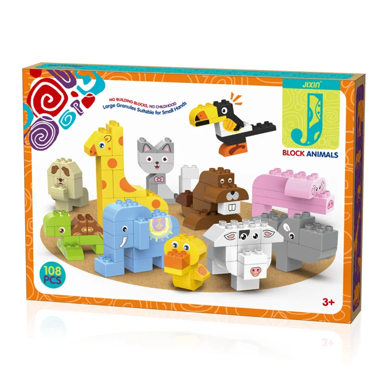 New Product Cartoon zoo building blocks 108PCS Children DIY Interactive game building blocks animal toys