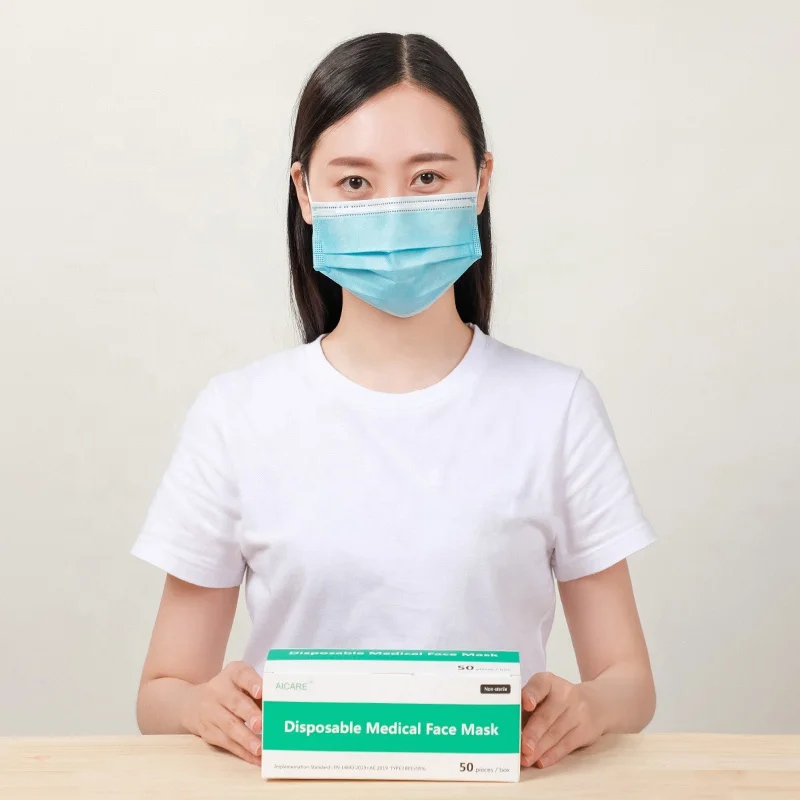 
More than 60 countries use Aicare Company 3 layer disposable face mask medical faces mask with earloops 