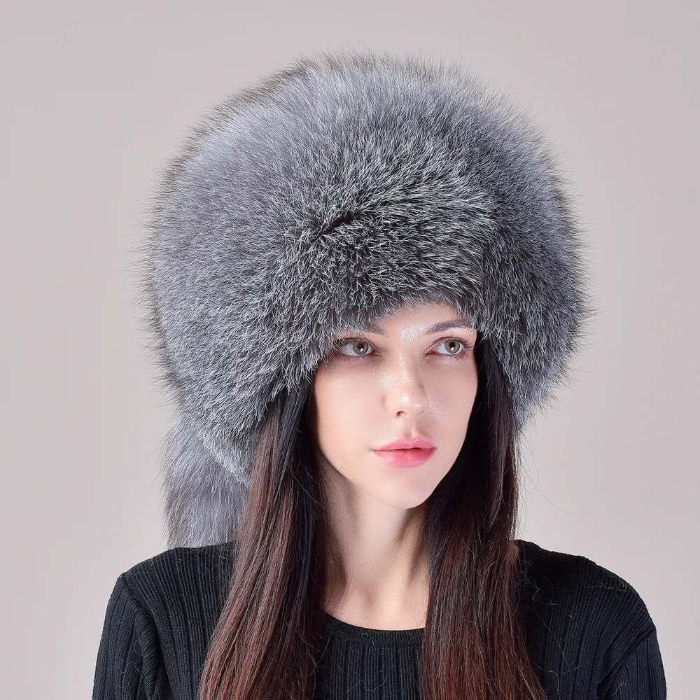 Thickened Fox Fur Lei Feng Hat Warm  Windproof Raccoon and fox fur Hat with Velvet Ear