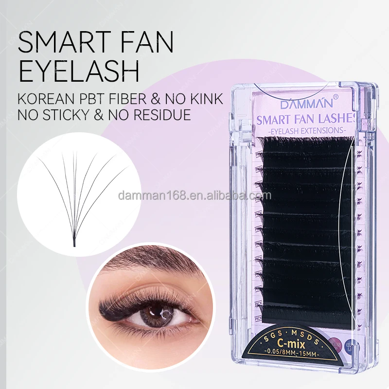 DAMMAN V Shape Eyelashes Private Label Smart Lashes Auto fans Lashes Korean PBT Fiber Easy Fans For Eyelash Extensions