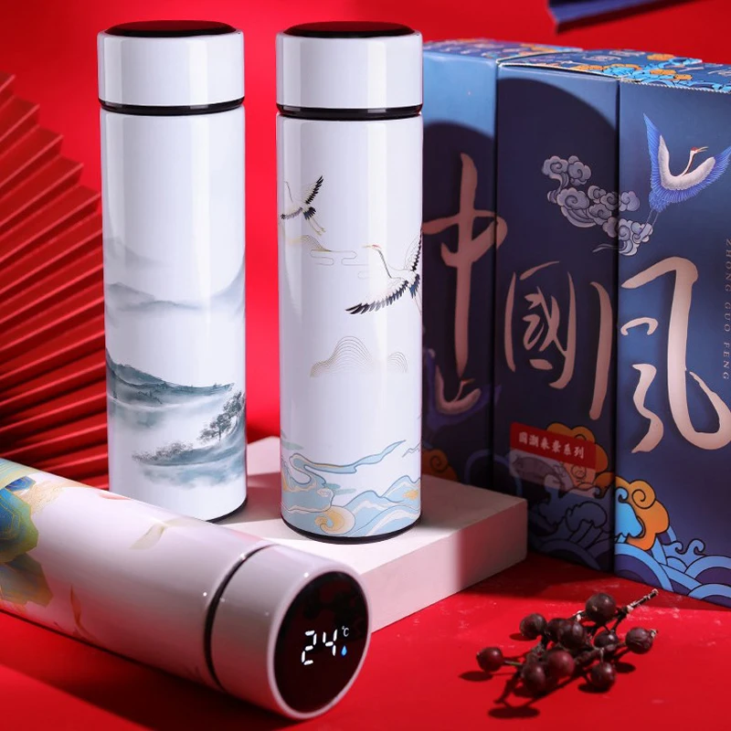 LED Touch Screen Water Bottle 17oz Temperature Display Travel Mugs 500ml Smart Insulated Water Tumblers