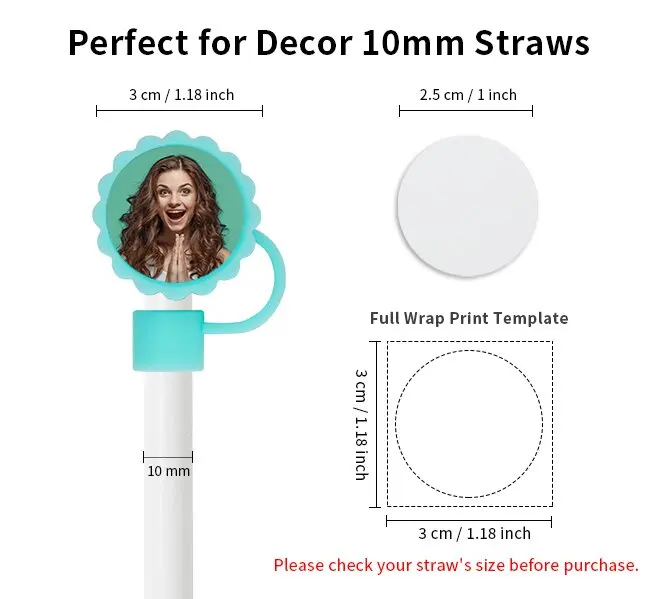 Wholesale 10mm Straw Cover Sublimation Blanks Aluminum Round Sheets Silicone Custom Straw Toppers Hat For Tumbers