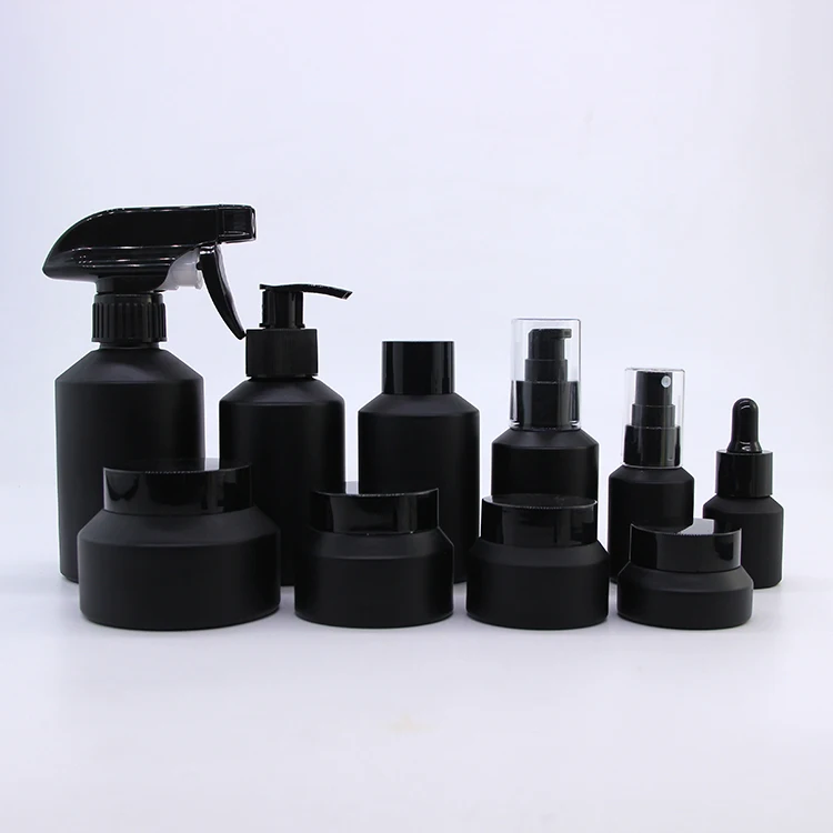 200ml 120ml 100ml 60ml 30ml 15ml serum packaging bottles 100g 50g 30g 15g cream jars matte frosted black glass cosmetic bottle