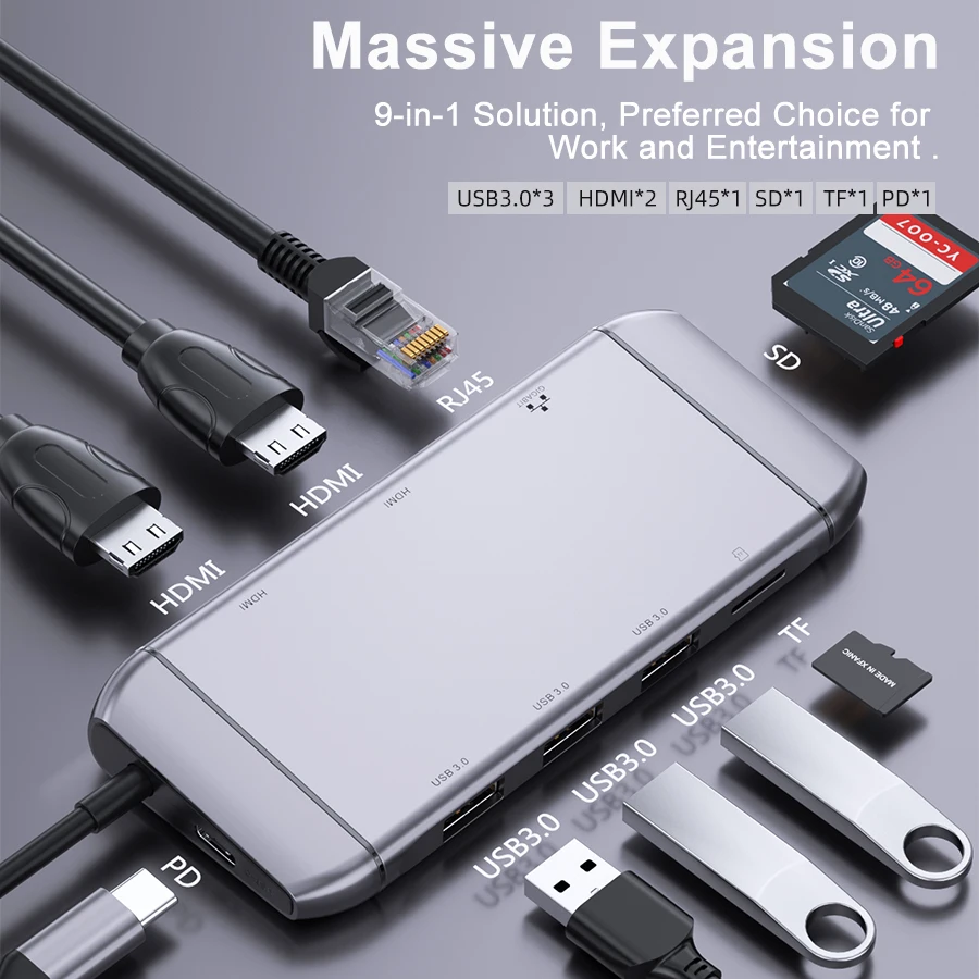 Universal Docking station USB Type C to Dual 4K HDMI MST supported Hub for laptop docking station