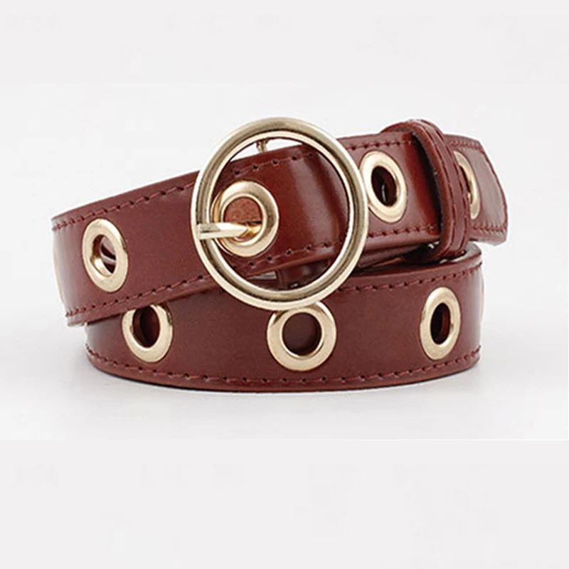 Women Hollow Rivets PU Leather Belt Luxury Brand Slimming Waist Belts for Dress Jeans