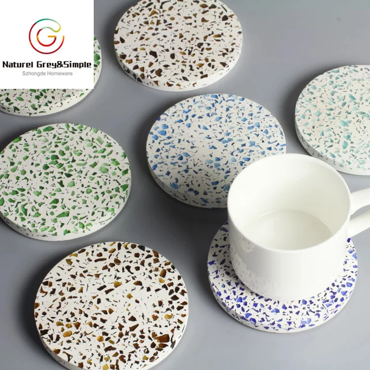 Natural Colorful Stone Real Terrazzo Coaster Set Terrazzo Cup Mat Coaster