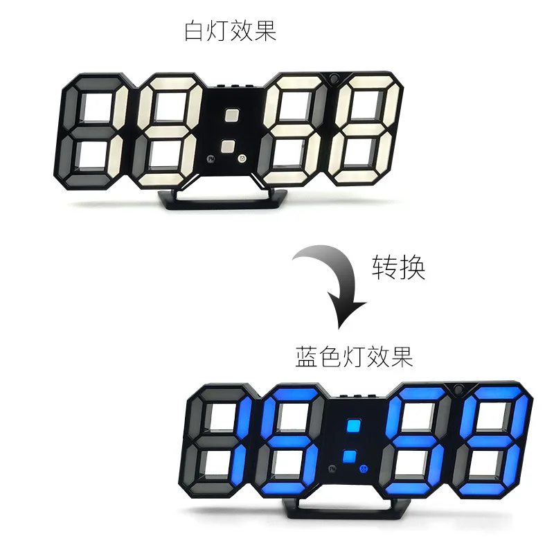 Korean hot-selling creative two-color 3DLED digital clock temperature alarm clock digital wall mounted clock decoration clock