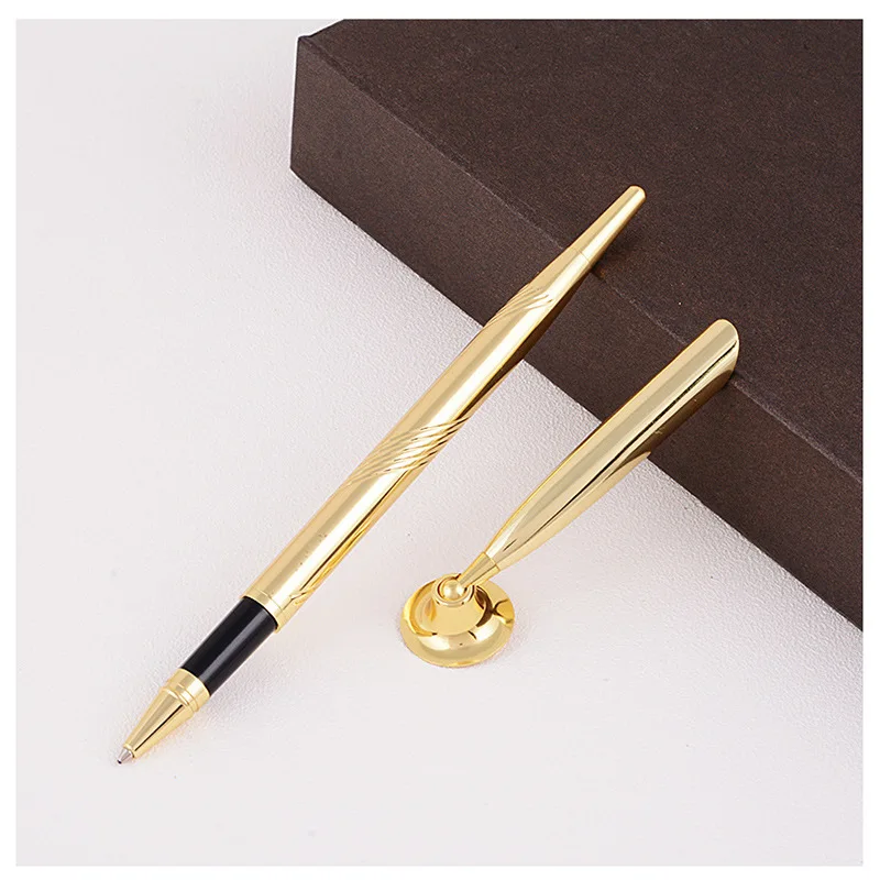 Gold bullet shape novelty funnel pen holder desk stand promotional set table fixed golden brass ball pen holder