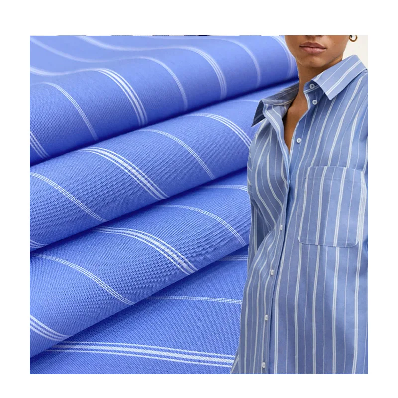 In stock stretch cotton nylon spandex striped blouse and dress fabric