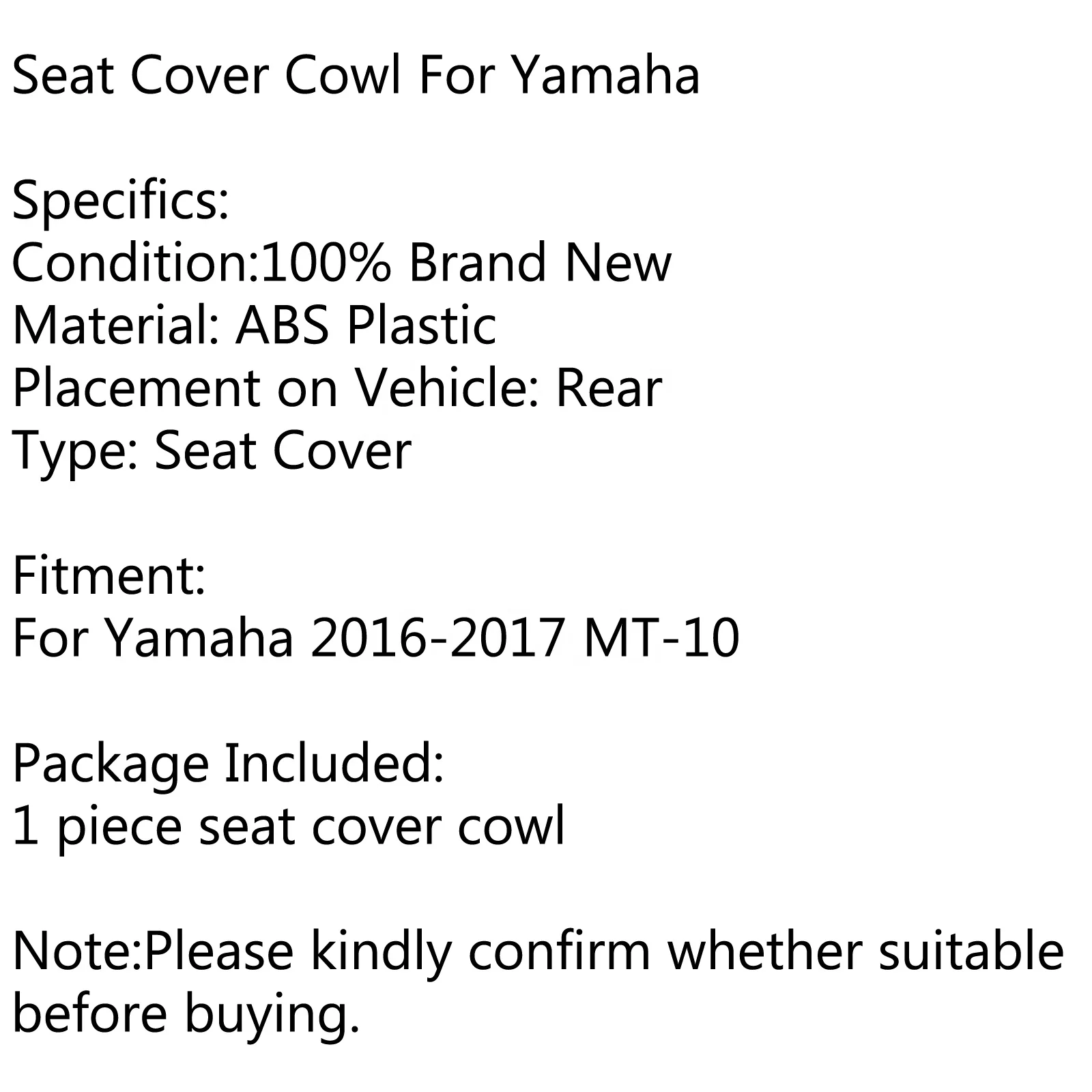 Бесплатная доставка, 1 шт., обтекатель из АБС-пластика для заднего сиденья, обтекатель для Yamaha 2016-2017 MT-10