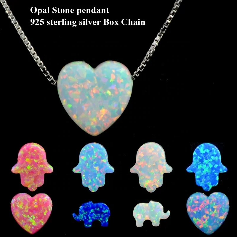 
Ожерелье-цепочка из серебра 925 пробы с подвеской в виде Хамса, сердца, слона, огненного опала, ожерелье с подвеской из драгоценных камней для женщин 