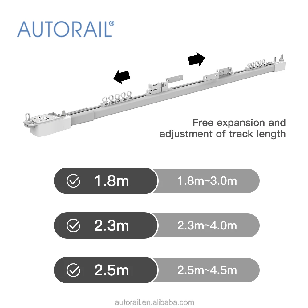 motorized rail system adjustable smart track automatic curtains Wifi Remote extendable electric curtain track